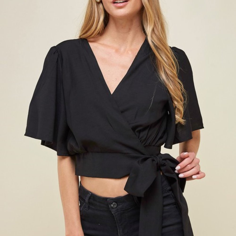 Mila Wrap Cropped Tie Blouse - Picture 1 of 6